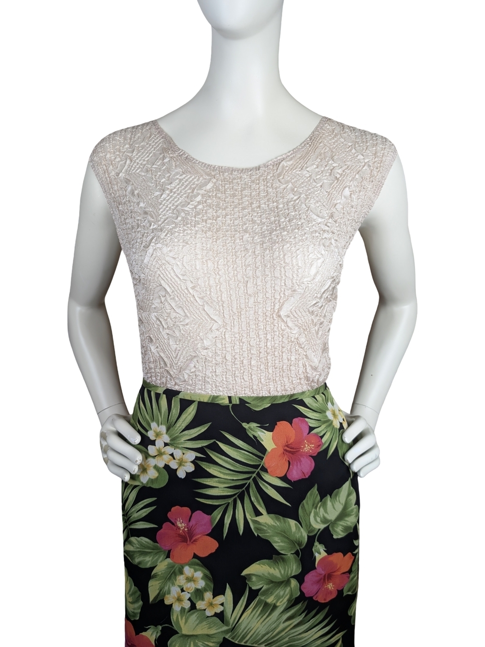Vintage 90s Y2K Jessica Textured Stretch Sleeveless Top Cream S Minimalist